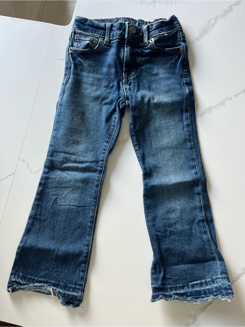 GAP Dark Blue Girls Straight-Leg Jeans with Frayed Hem